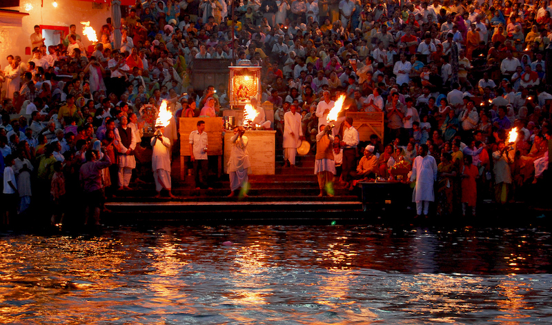 The nightly Aarti sunset ceremony on the river Ganges