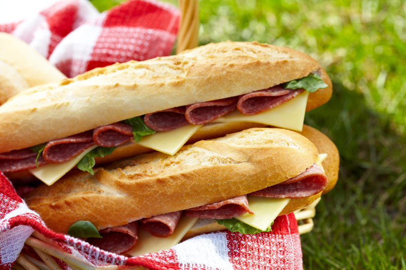 Baguettes with salami and cheese