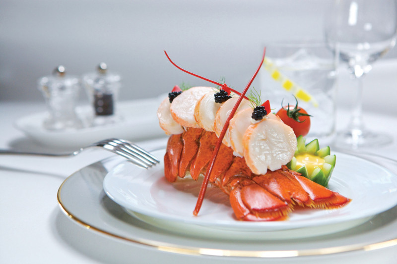 Lobster fine dining dish on Emirates flight