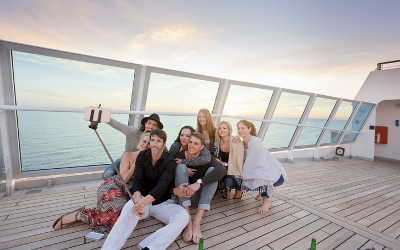 Friends take selfie on cruise ship