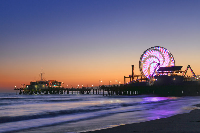 santa monica pier at sunset