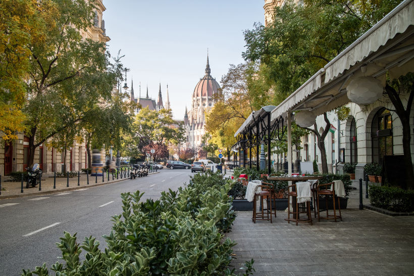 Travel Associates cafe looking at Hungarian parliament building budapest 