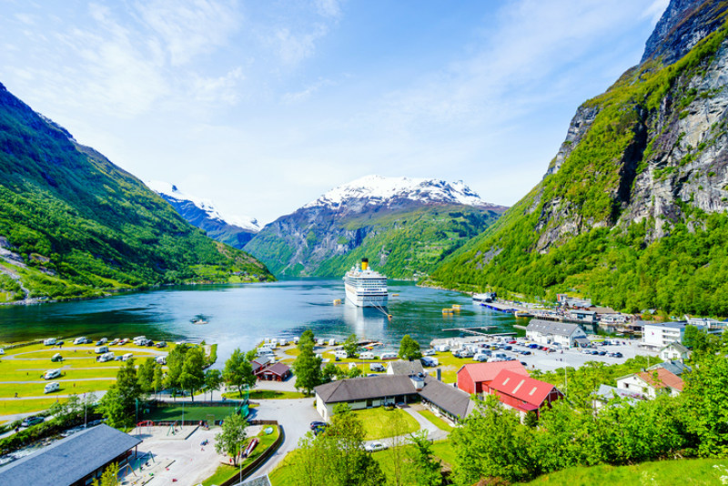 Cruise ship in scenic fjord