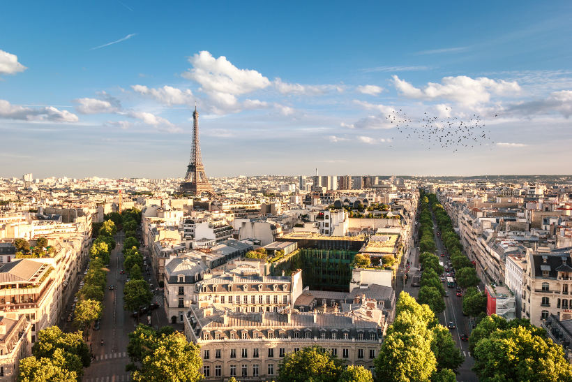 Travel Associates view of paris from top of arc de triomph in spring