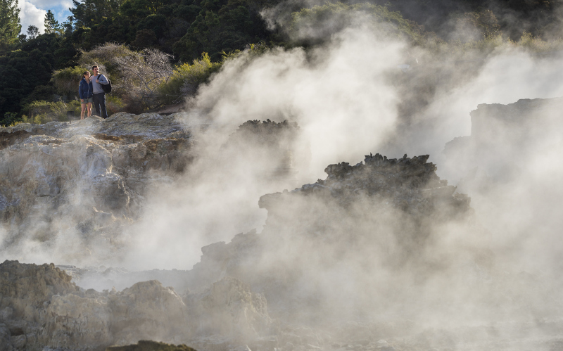 Hells Gate Rotorua Couple overlooking Inferno Pools