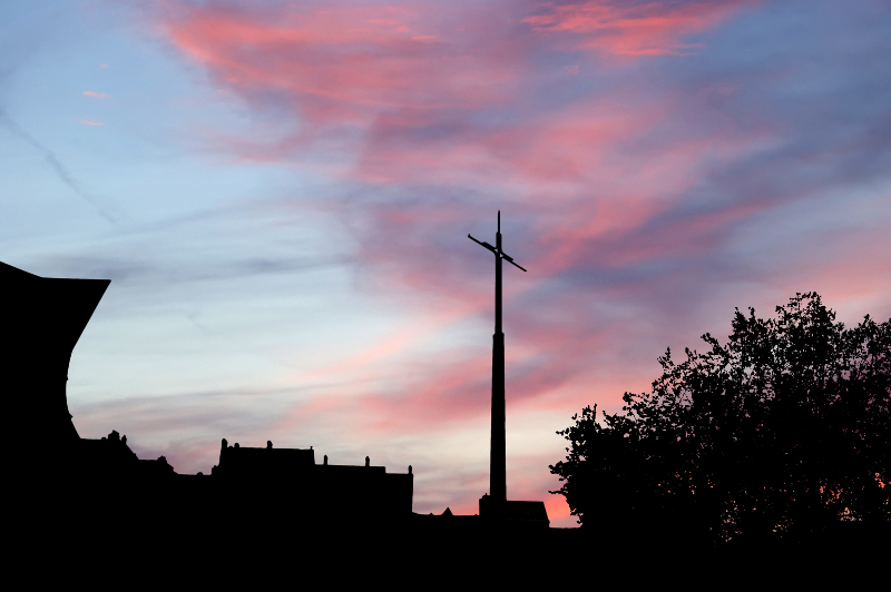 Silhouette of St Joan of Arc cross in Rouens 