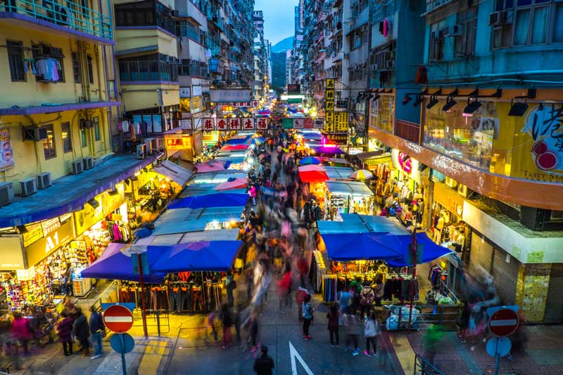 Crowded night market, Mongkok, Kowloon, Hong Kong 