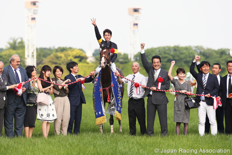 Horse race winner celebrates