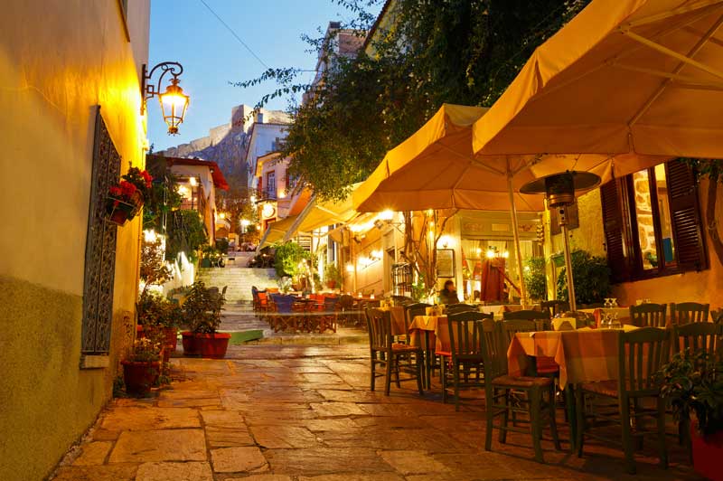 Streets of Plaka in Athens, Greece.