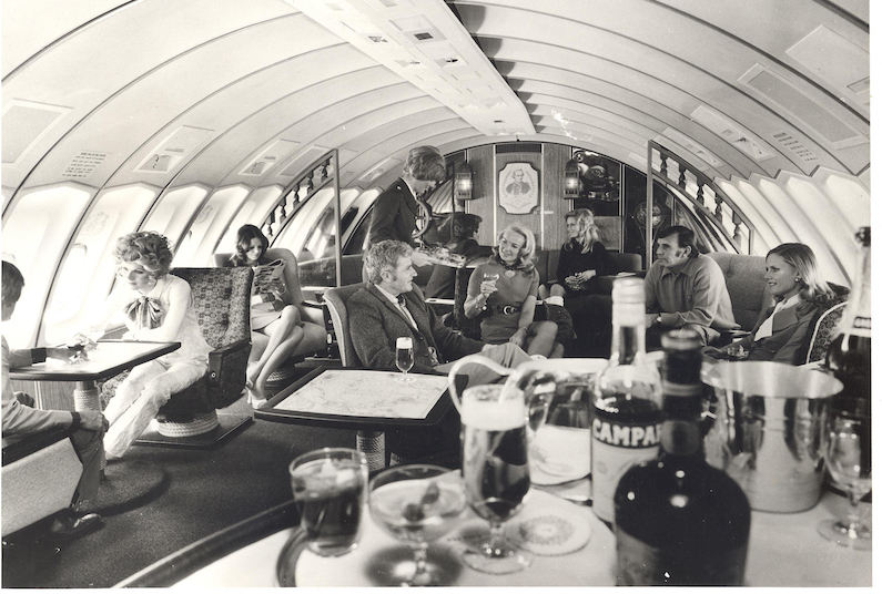 First class upper deck in Qantas 747 in 1971