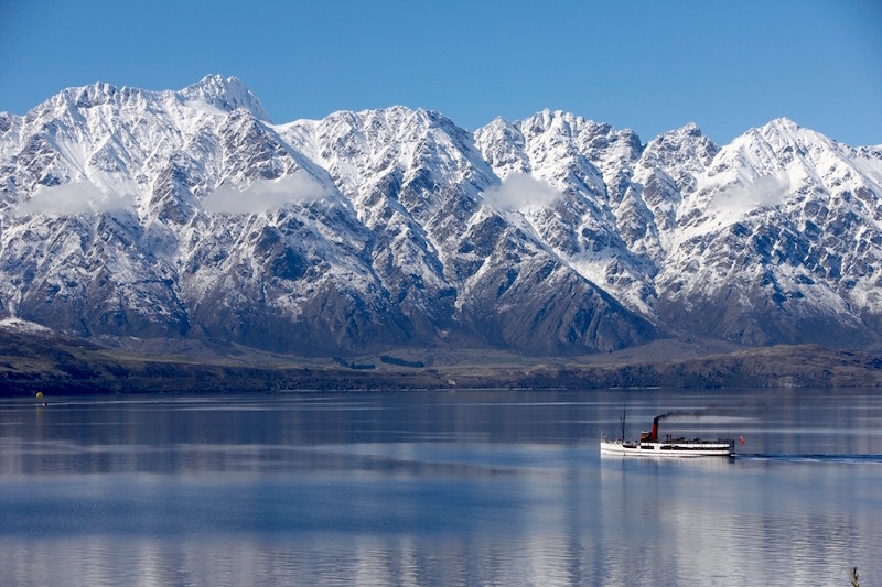 TSS Earnslaw cruising across lake wakatipu