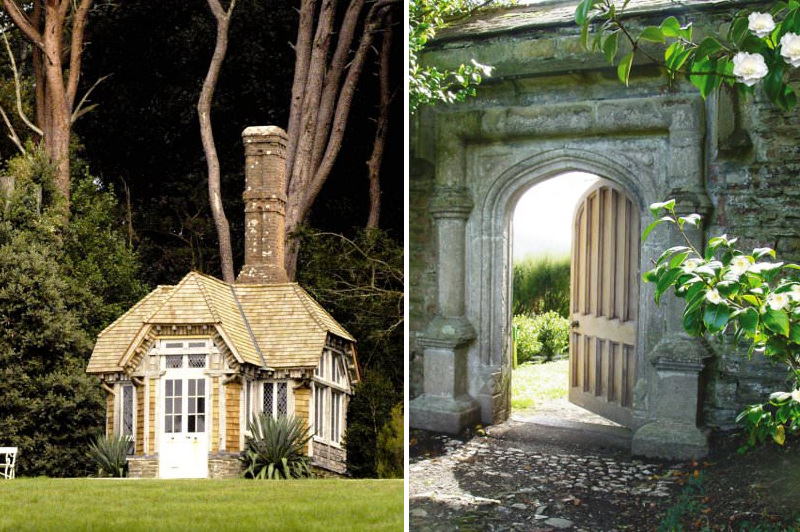 Stone archway and picturesque cottage in Cornish estate