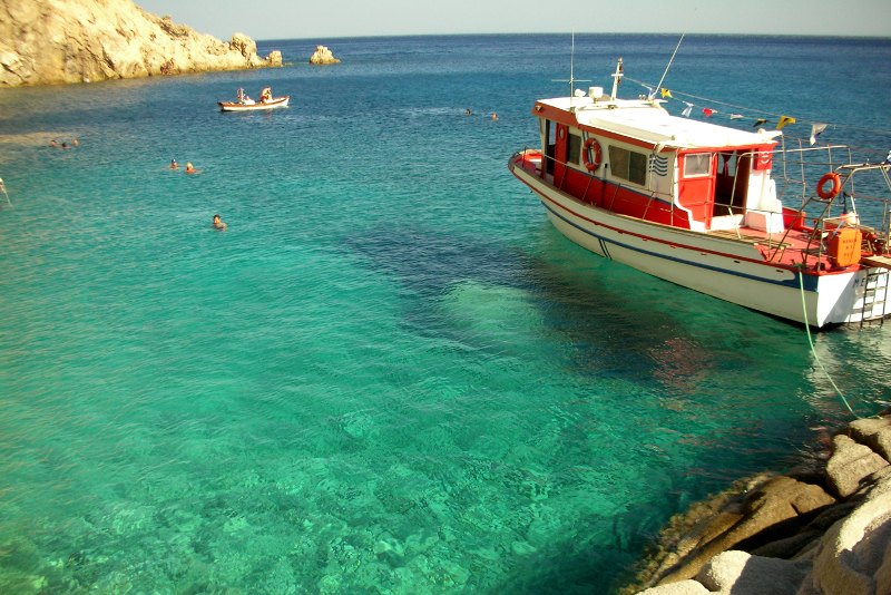 Beautiful waters in a cove in Ikaria, Greece.