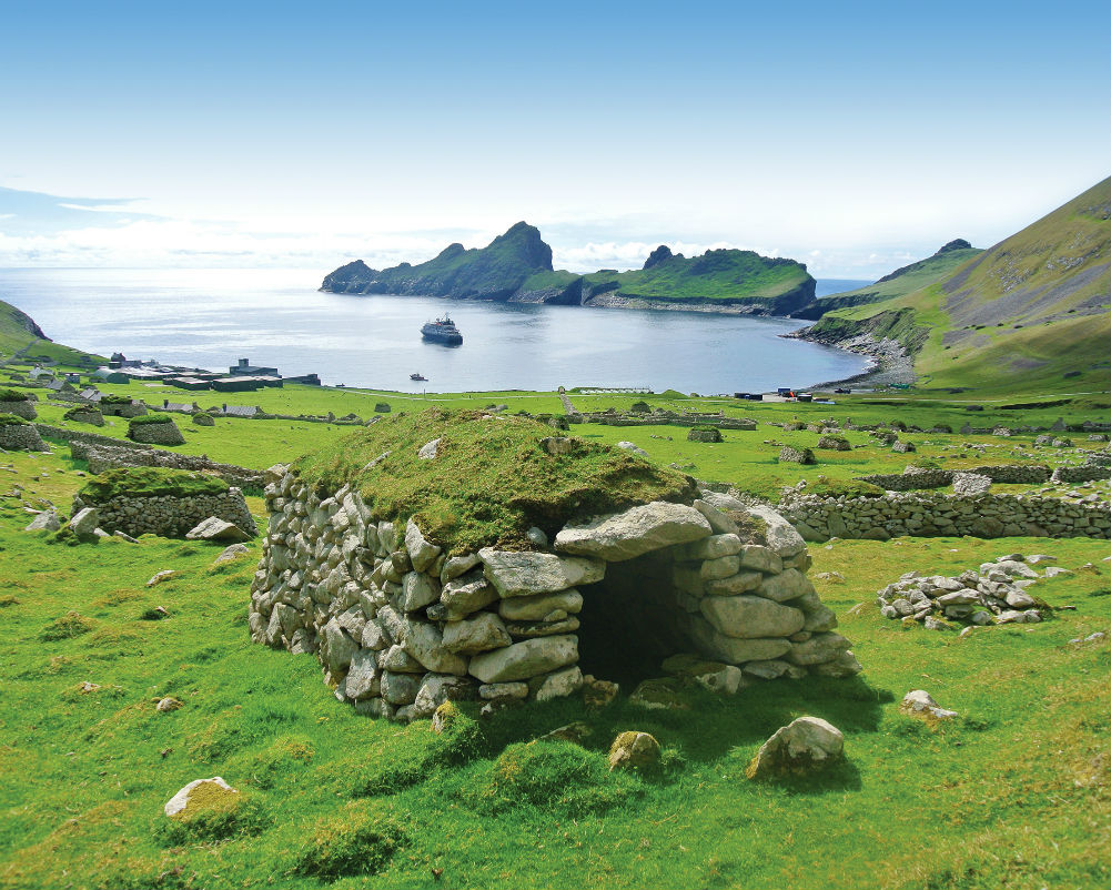 This image: A cleit above Village Bay on the isolated archipelago of St. Kilda, Scotland.