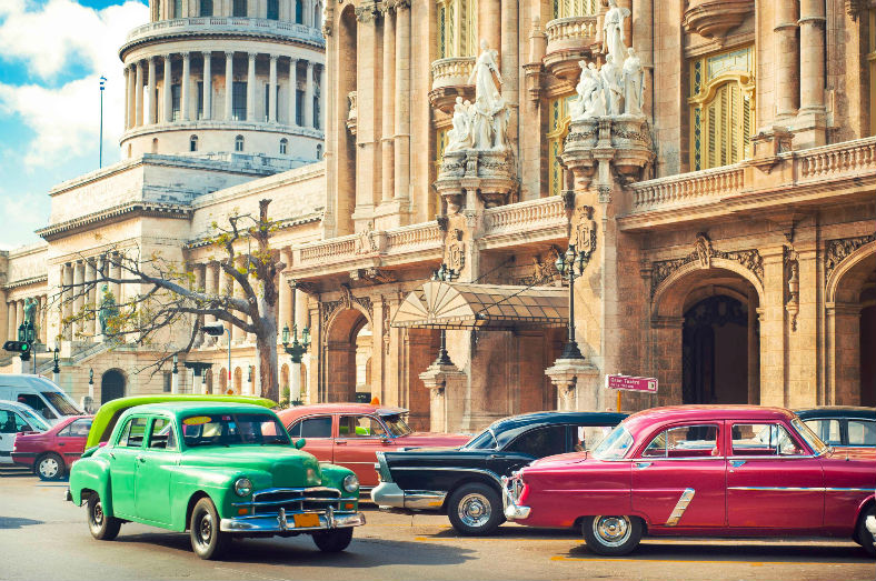 Classic cars parked in Havana, Cuba.