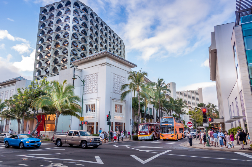 Kalakaua Avenue is the main shopping strip, characterized by luxury retail outlets.