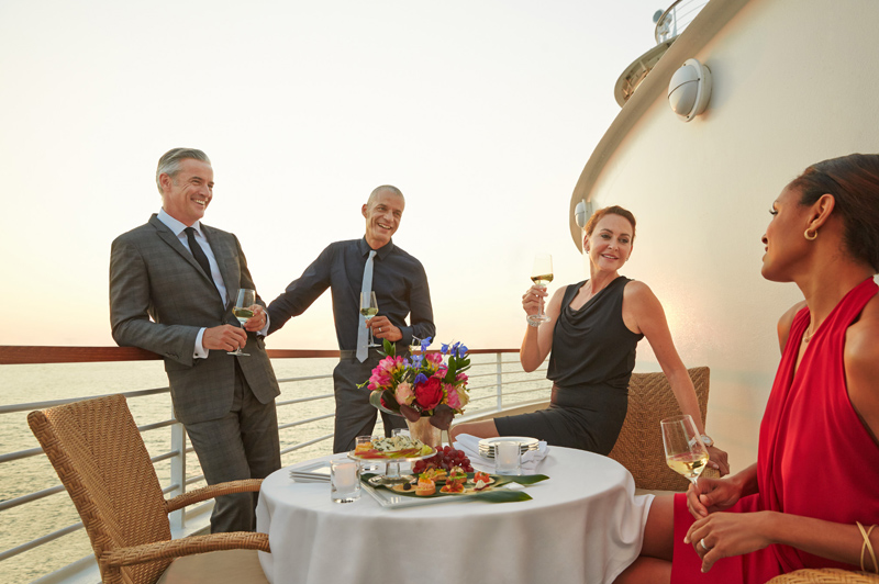 Enjoy canapes with friends alfresco-style on your ship