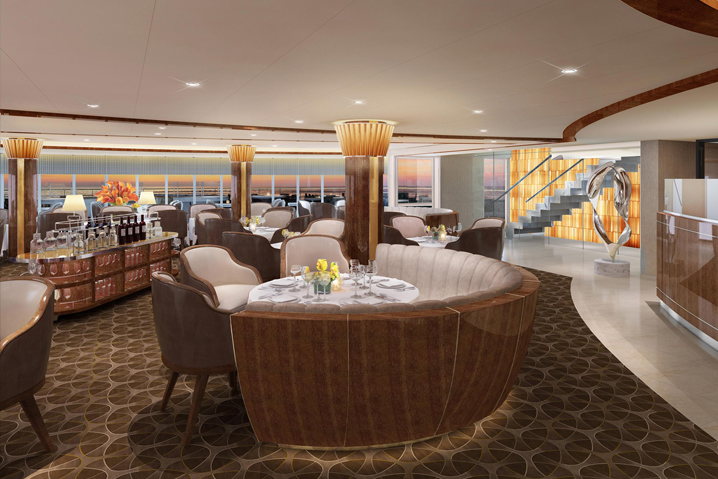 Designed by Adam D. Tihany, here’s how The Grill will look on Seabourn Quest. Image: Seabourn