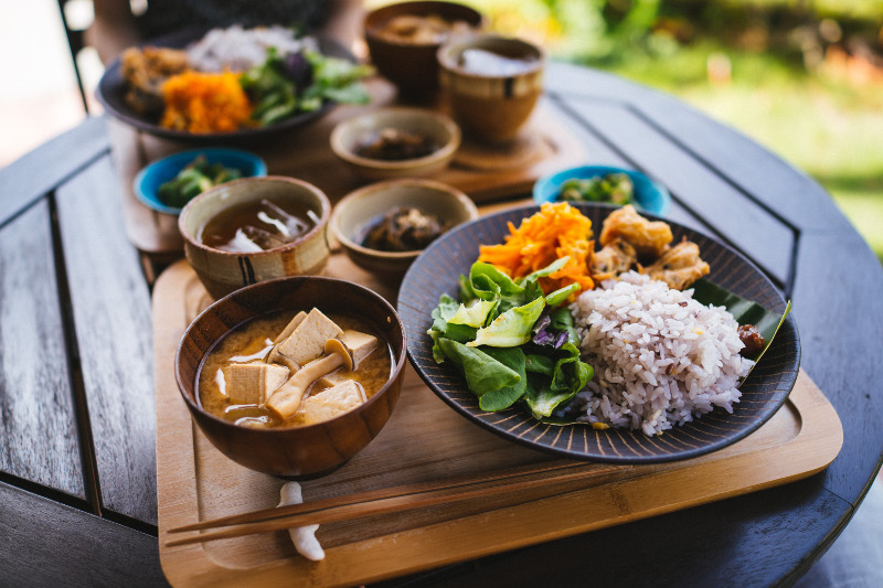 a platter of healthy Japanese food.