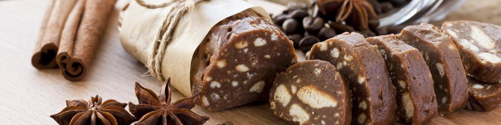 Chocolate salami, a sweet treat from Portugal, Europe
