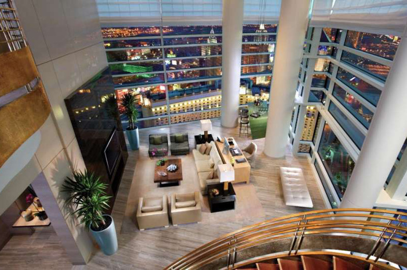 Stunning views of Las Vegas from the Sky Villa's golden staircase. Picture: Aria